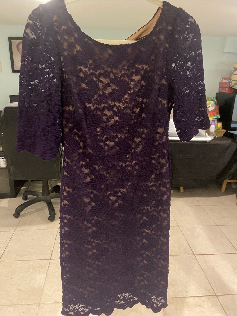 Dress Barn Deep Purple Lace Midi Dress with Half Sleeves